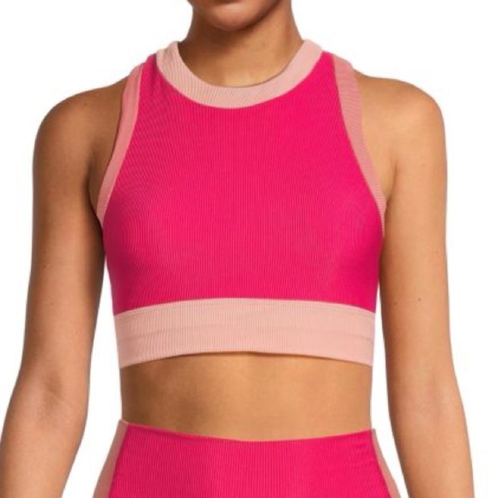 BEACH RIOT Gwen Racerback Sports Bra in rouge pink